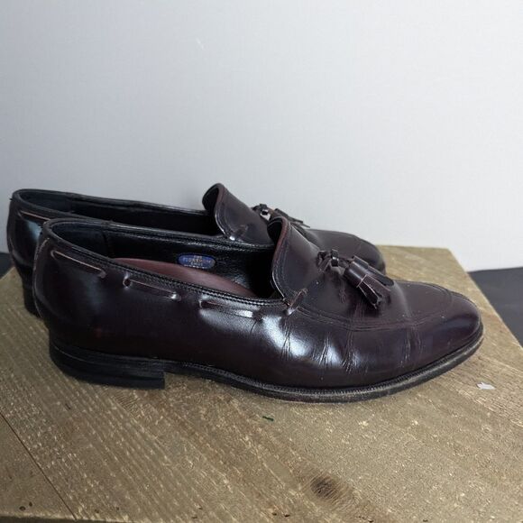 Florsheim vintage leather loafers deep burgundy tassels men 7 women 8.5 - Picture 6 of 10